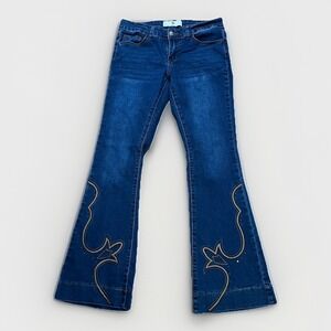 Flying Angel Jeans Womens 5/27 Y2K Flare Bell Bottom Embroidered Rhinestone